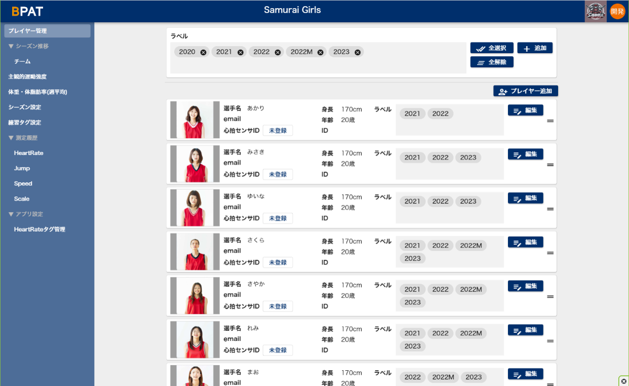 BPAT Cloud - プレーヤー管理